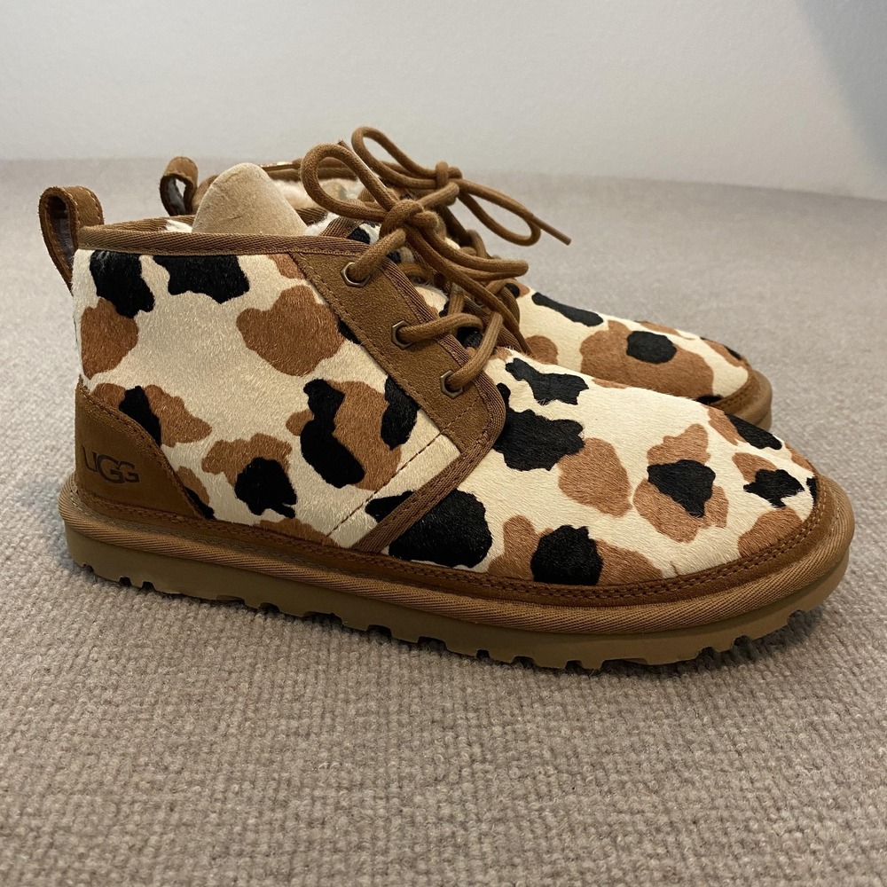 UGG Boots Womens Size 10 Multicolor Cow Print Suede Ankle Chukka Lace Up